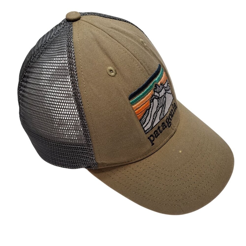 Patagonia Trucker Hat Snapback Cap Tan/Gray Mesh Adjust Embroidered Logo - Picture 1 of 12